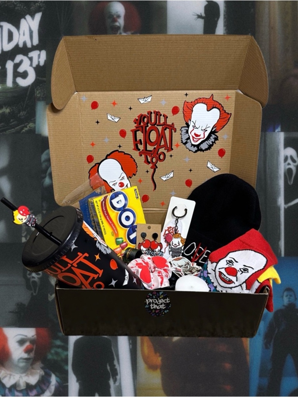 Horror Movie Night Large Overstuffed Gift Box | Tumbler | Keychain | Beanie Hat